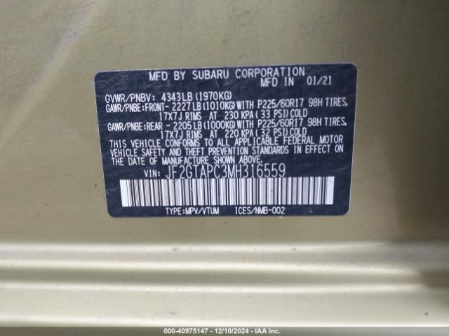JF2GTAPC3MH316559 Subaru Crosstrek Premium