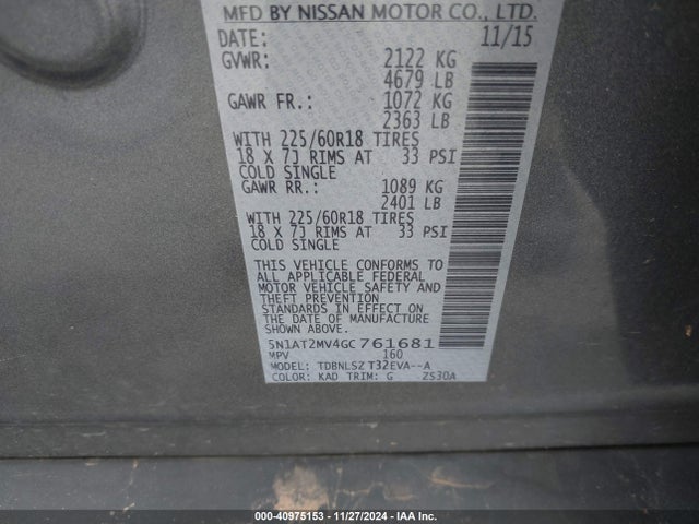 Nissan Rogue Sl 2016 5N1AT2MV4GC761681 Image 9