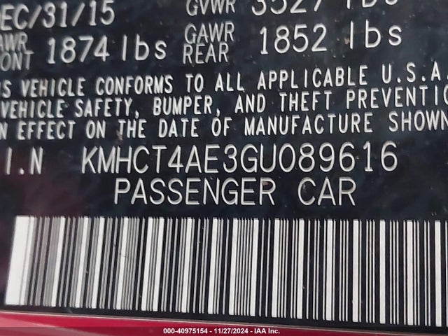 Hyundai ACCENT SE 2016 KMHCT4AE3GU089616 Image 9