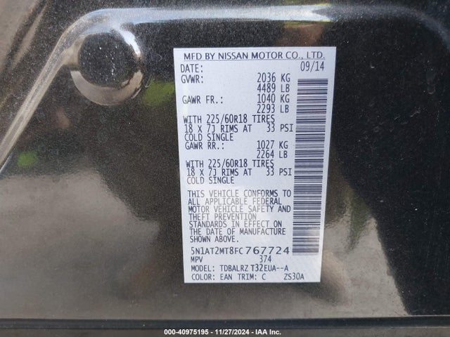 Nissan Rogue Sl 2015 5N1AT2MT8FC767724 Image 9