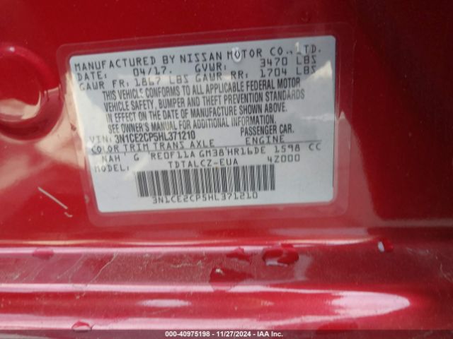 3N1CE2CP5HL371210 Nissan Versa Note S Plus