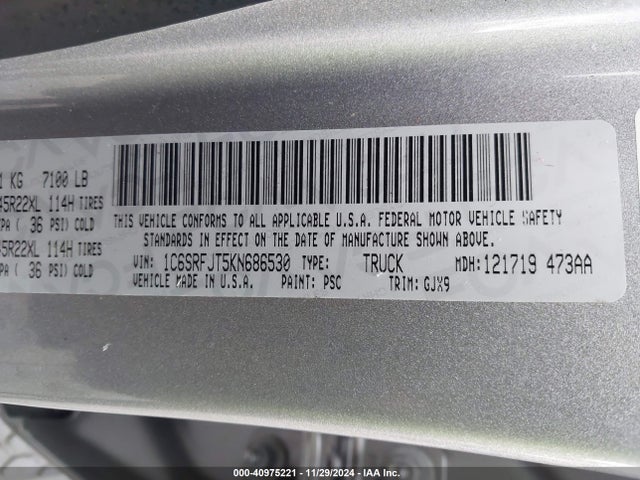 1C6SRFJT5KN686530 RAM 1500 Laramie  4x4 5'7 Box