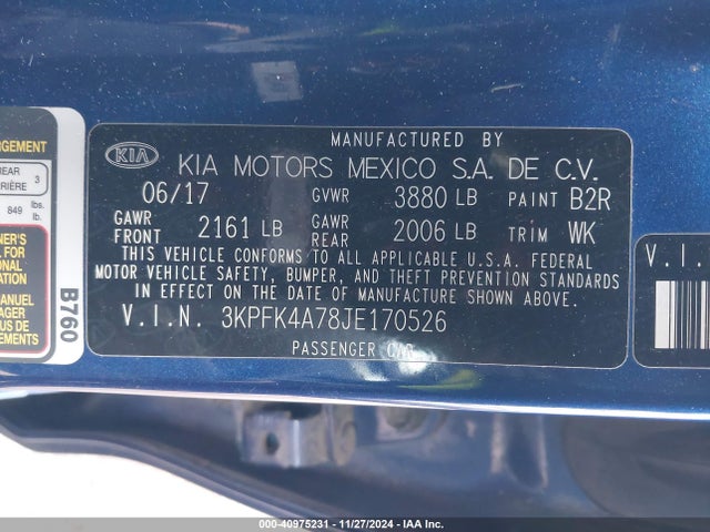 3KPFK4A78JE170526 KIA FORTE LX