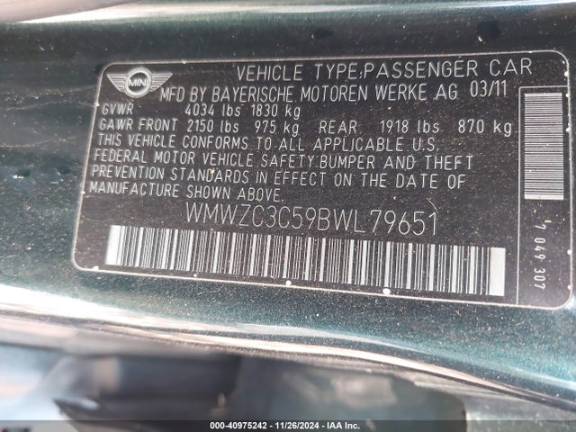 2011 MINI COOPER S COUNTRYMAN WMWZC3C59BWL79651 Photo 8