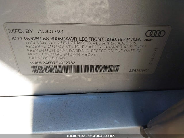 Audi S8 4.0t 2015 WAUK2AFD7FN022783 Image 9