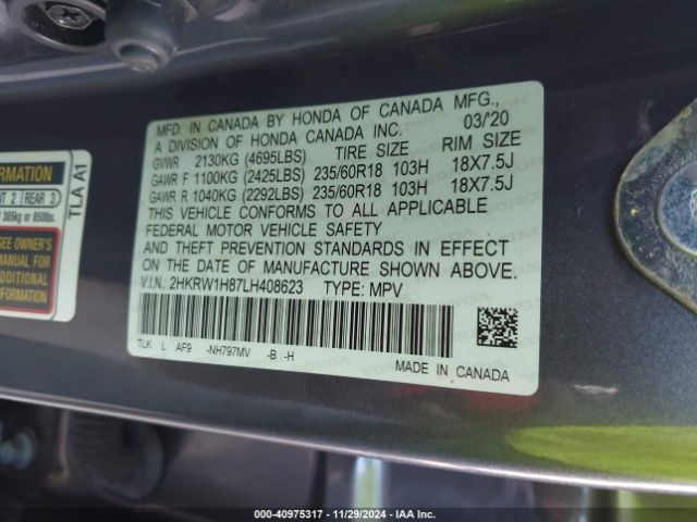 2HKRW1H87LH408623 Honda Cr-v 2wd Ex-l