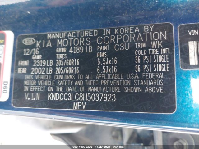 KNDCC3LC8H5037923 KIA NIRO EX