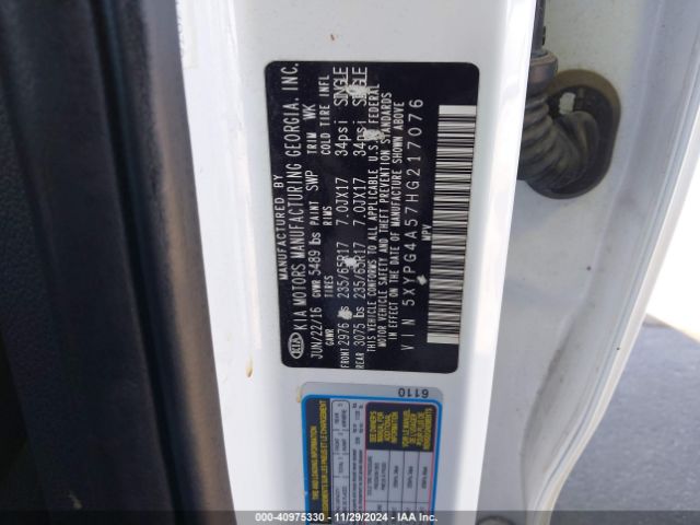 5XYPG4A57HG217076 KIA Sorento 3.3l Lx