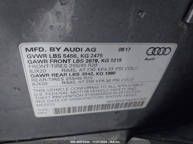 WA1BNAFY0J2017409 Audi Q5 2.0t Premium/2.0t Tech Premium
