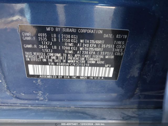 4S4BSAFC7K3315210 Subaru Outback 2.5i Premium