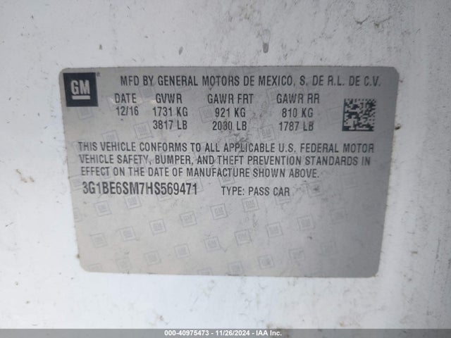 Chevrolet Cruze Lt Auto 2017 3G1BE6SM7HS569471 Image 9