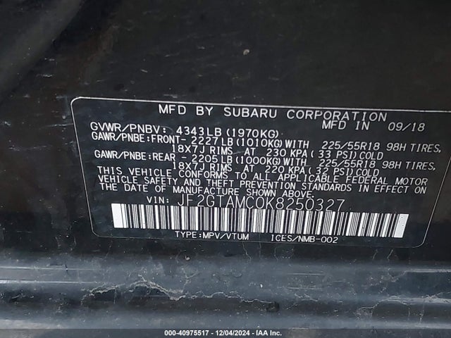 JF2GTAMC0K8250327 Subaru Crosstrek 2.0i Limited