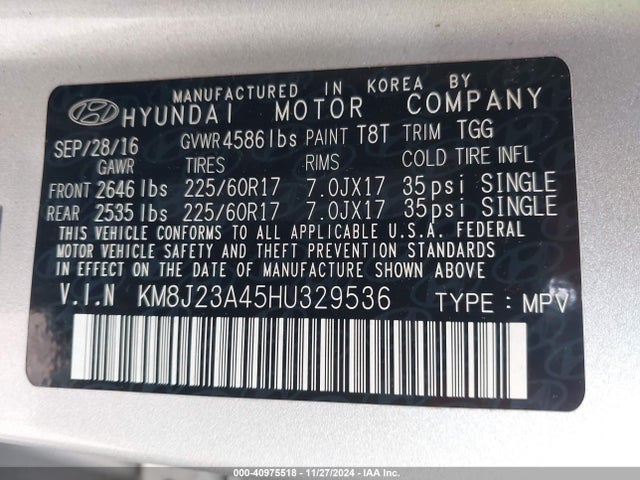 KM8J23A45HU329536 Hyundai TUCSON SE