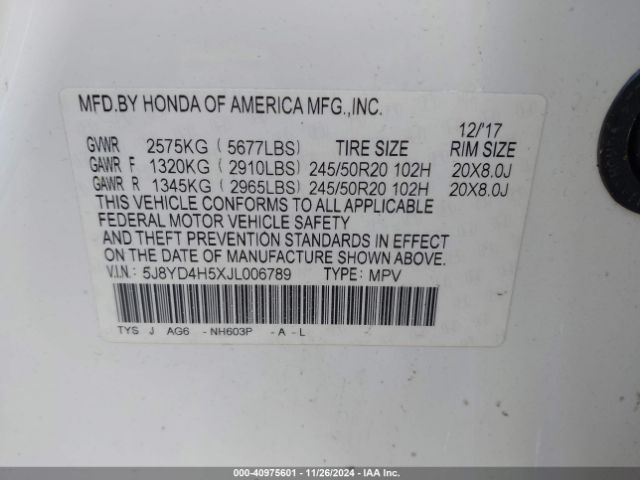 5J8YD4H5XJL006789 Acura Mdx Technology Package   Acurawatch Plus Pkg