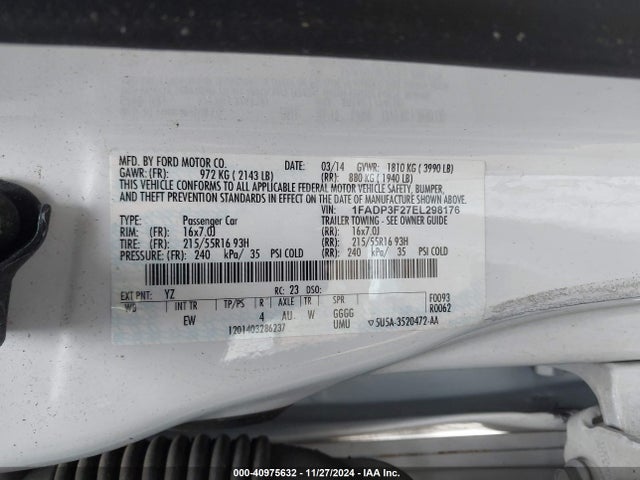 1FADP3F27EL298176 Ford FOCUS SE