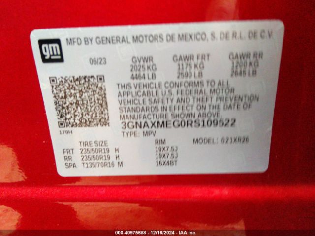 3GNAXMEG0RS109522 Chevrolet Equinox Fwd Rs