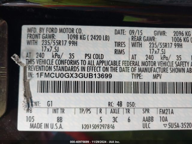 1FMCU0GX3GUB13699 Ford ESCAPE SE