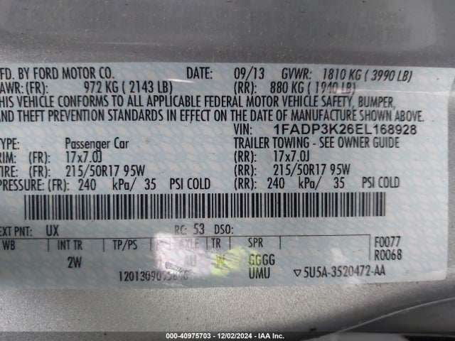 Ford FOCUS SE 2014 1FADP3K26EL168928 Image 9