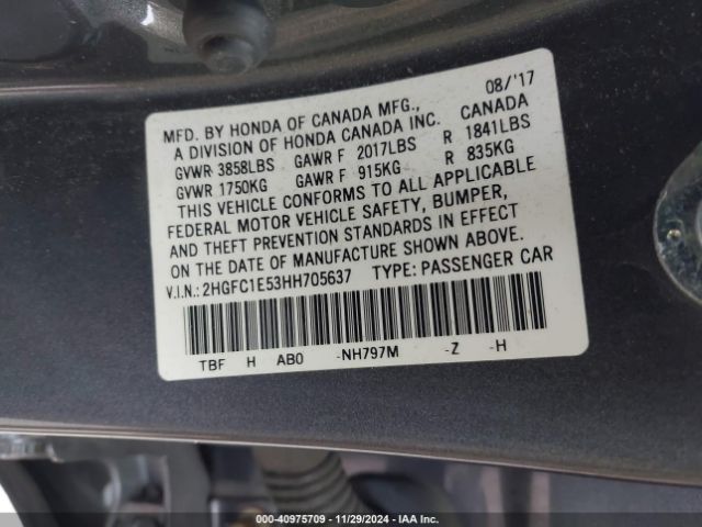 2HGFC1E53HH705637 Honda CIVIC SI