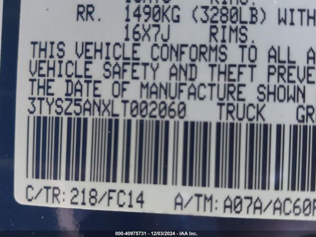 3TYSZ5ANXLT002060 Toyota Tacoma Sr5 V6