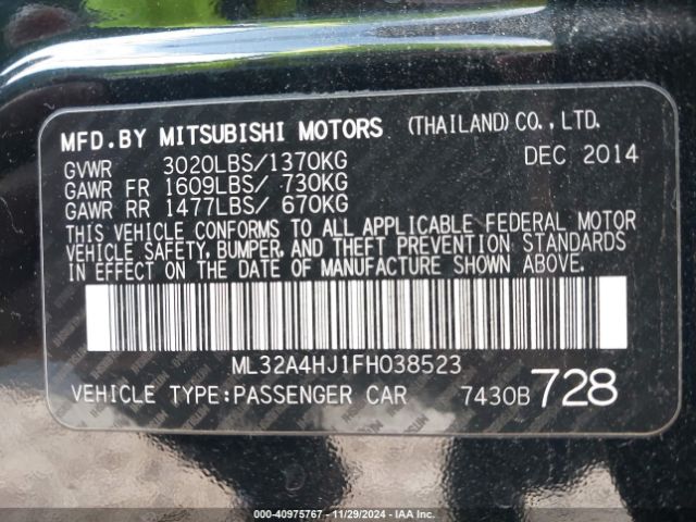 ML32A4HJ1FH038523 Mitsubishi MIRAGE ES