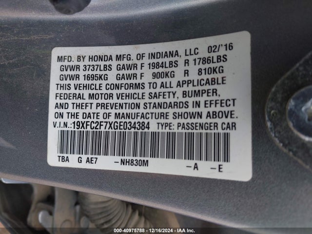 Honda CIVIC EX 2016 19XFC2F7XGE034384 Image 9