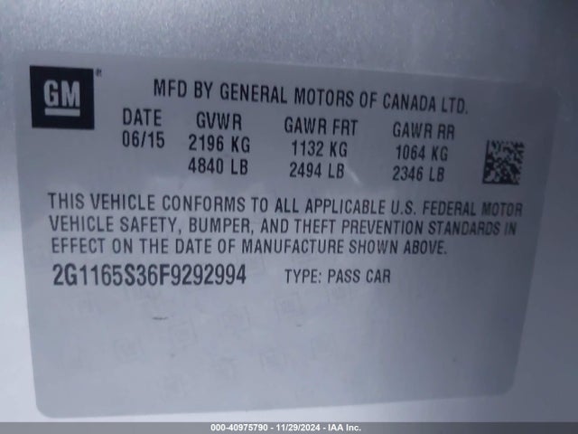 Chevrolet IMPALA 2LZ 2015 2G1165S36F9292994 Image 9