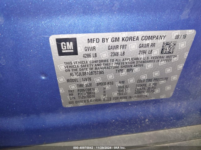 Chevrolet Trax Lt 2016 KL7CJLSB1GB757365 Image 9