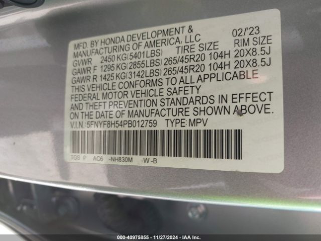 5FNYF8H54PB012759 Honda Passport Awd Ex-l