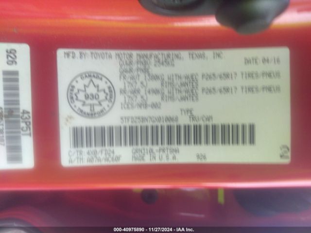 5TFDZ5BN7GX010068 Toyota Tacoma Sr5