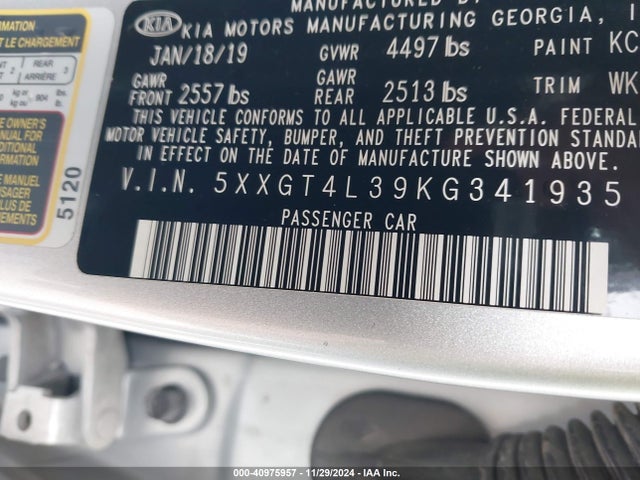 KIA Optima Lx 2019 5XXGT4L39KG341935 Image 9