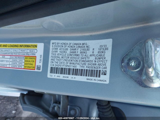 Honda Civic Ex /ex W/o Bsi 2023 2HGFE1F70PH311490 Image 9