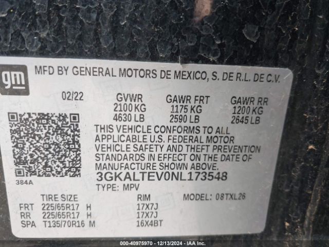 3GKALTEV0NL173548 GMC Terrain Awd Sle