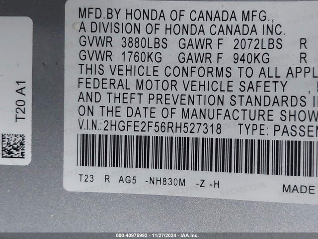 Honda Civic Sport 2024 2HGFE2F56RH527318 Image 9