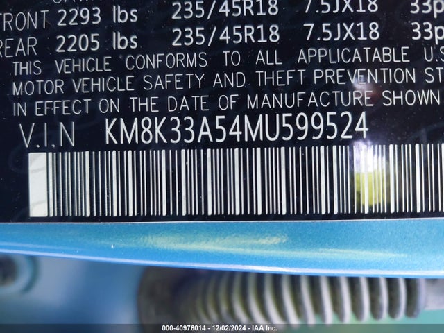 KM8K33A54MU599524 Hyundai Kona Limited