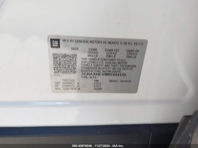 3GNAXHEV9MS104155 Chevrolet Equinox Fwd Ls