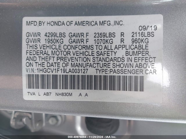 Honda ACCORD LX 2020 1HGCV1F19LA003127 Image 9