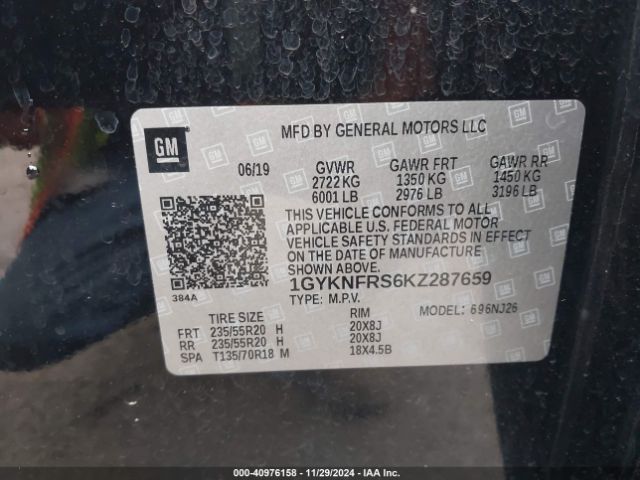 1GYKNFRS6KZ287659 Cadillac Xt5 Premium Luxury