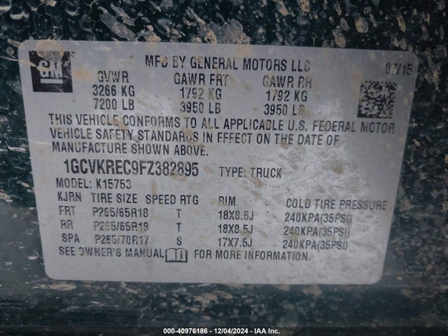 1GCVKREC9FZ382895 Chevrolet Silverado 1500 2lt