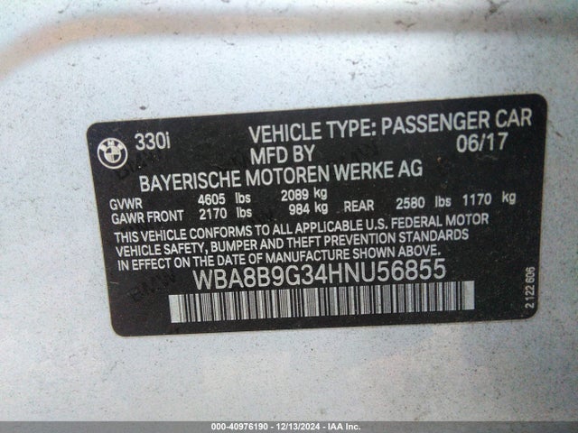 BMW 330I 2017 WBA8B9G34HNU56855 Image 9