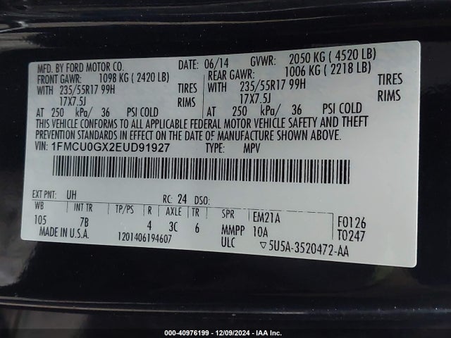 Ford ESCAPE SE 2014 1FMCU0GX2EUD91927 Image 9