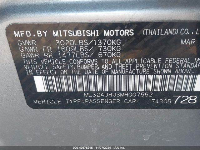 ML32AUHJ3MH007562 Mitsubishi Mirage Carbonite Edition/es/le