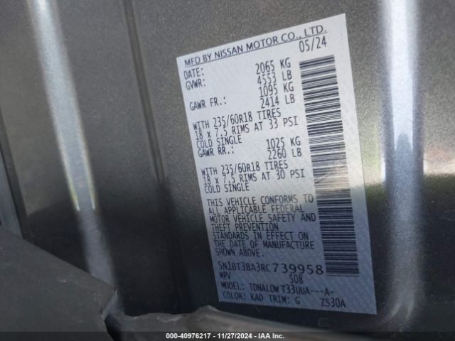 5N1BT3BA3RC739958 Nissan Rogue Sv Fwd