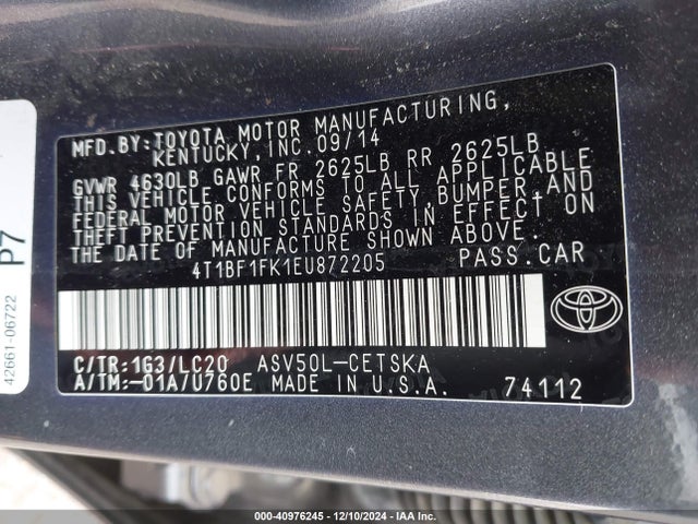4T1BF1FK1EU872205 Toyota CAMRY SE