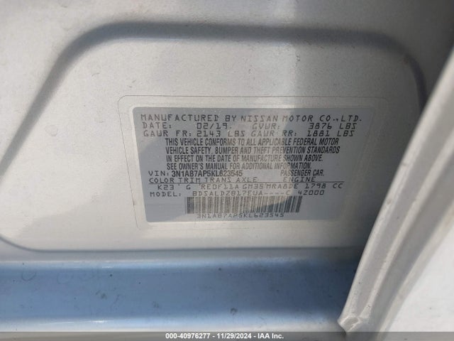 Nissan SENTRA SV 2019 3N1AB7AP5KL623545 Image 9