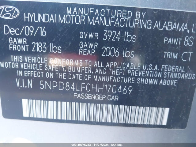 5NPD84LF0HH170469 Hyundai Elantra Value Edition