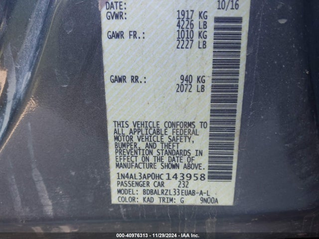 Nissan Altima 2.5 Sl 2017 1N4AL3AP0HC143958 Image 9