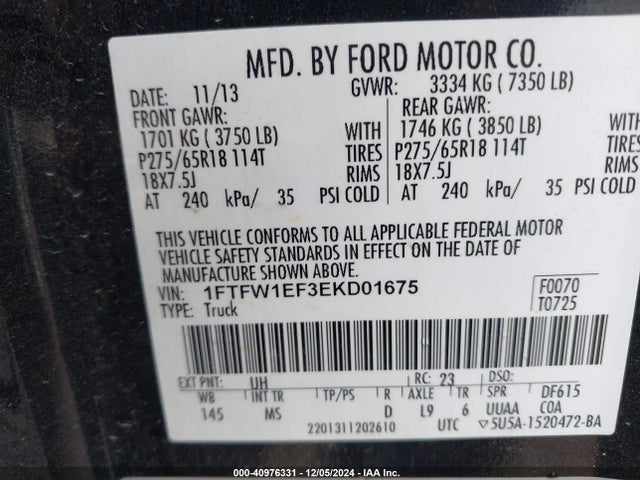 Ford F-150 Xlt 2014 1FTFW1EF3EKD01675 Image 9