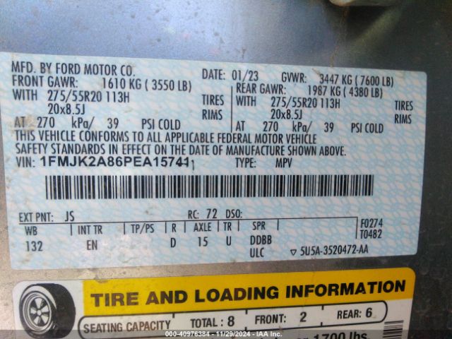1FMJK2A86PEA15741 Ford Expedition Limited Max