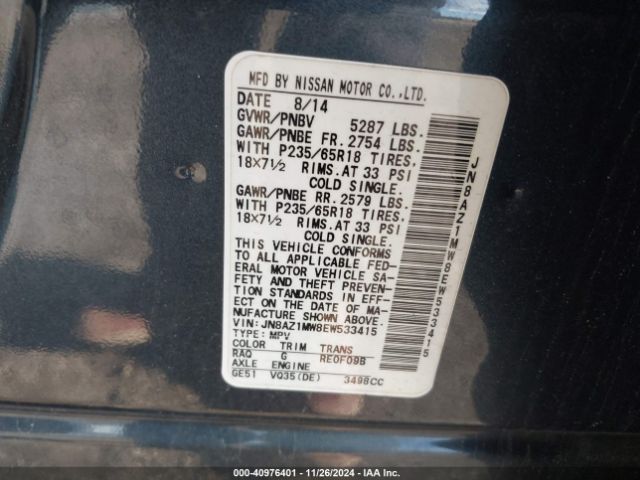 JN8AZ1MW8EW533415 Nissan MURANO SL